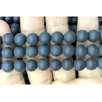 CAG505 Black Agate Beads Matte Round 8mm 15" Strand