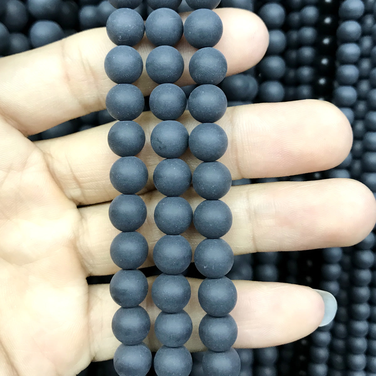 CAG505 Black Agate Beads Matte Round 8mm 15" Strand