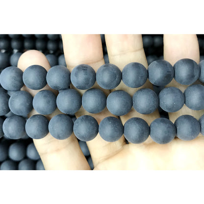 CAG506 Black Agate Beads Matte Round 10mm 15" Strand