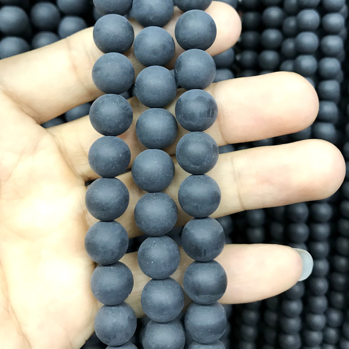 CAG506 Black Agate Beads Matte Round 10mm 15" Strand