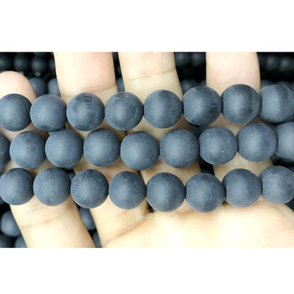 CAG507 Black Agate Beads Matte Round 12mm 15" Strand