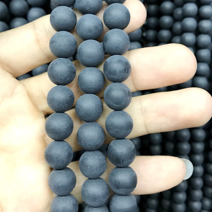 CAG507 Black Agate Beads Matte Round 12mm 15" Strand