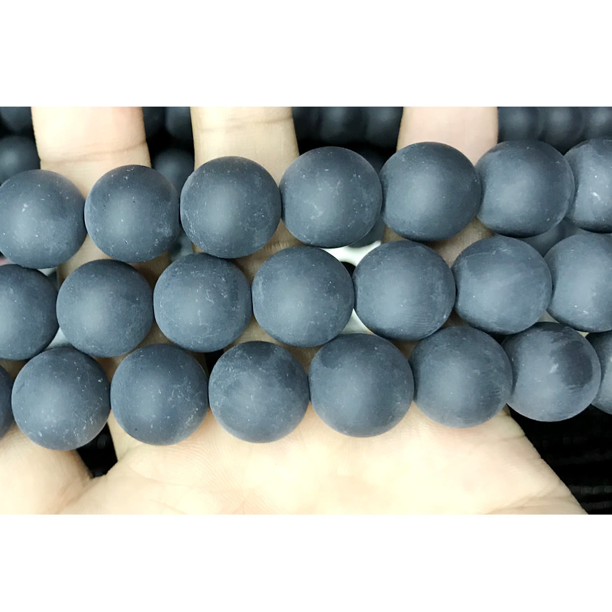 CAG510 Black Agate Beads Matte Round 18mm 15" Strand