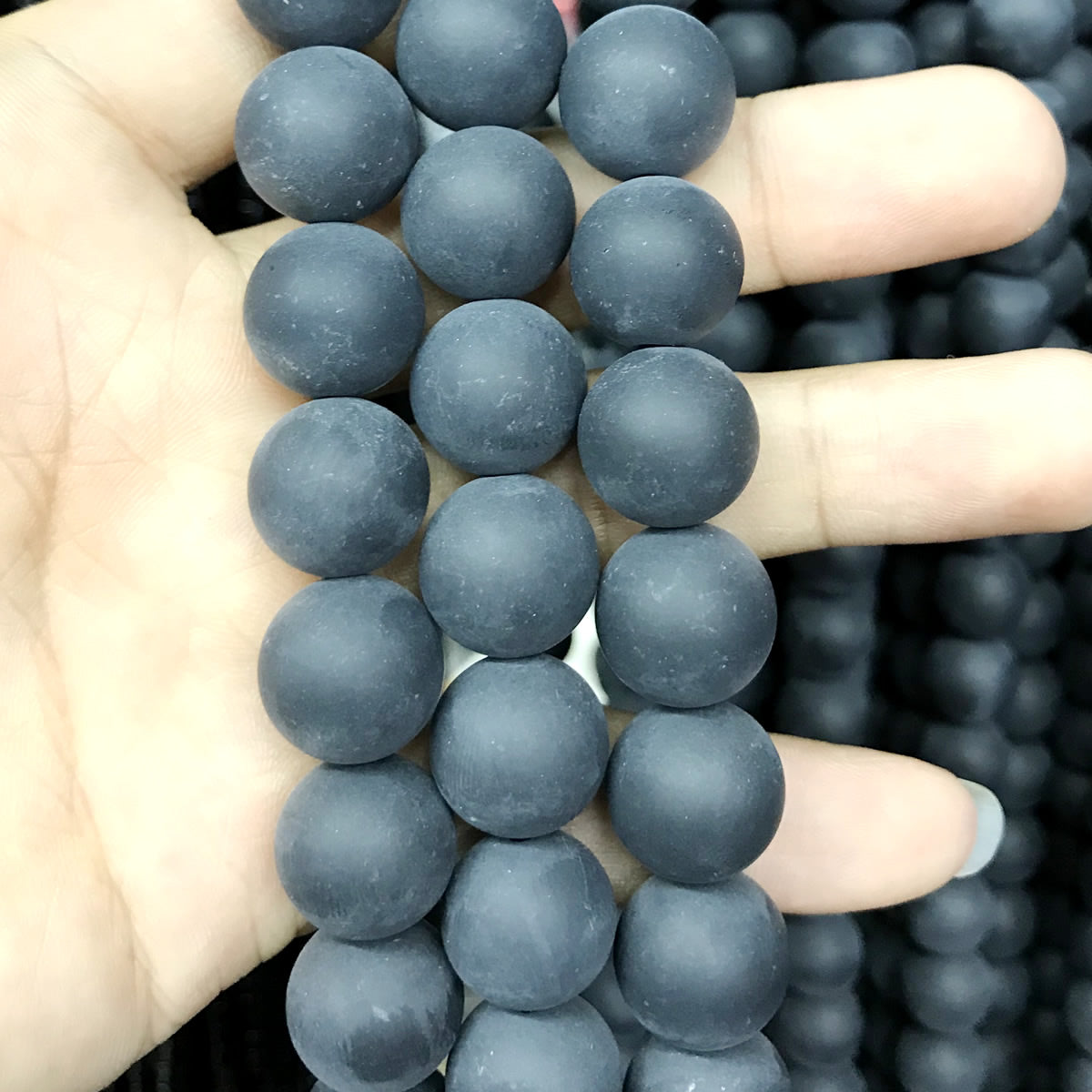 CAG510 Black Agate Beads Matte Round 18mm 15" Strand