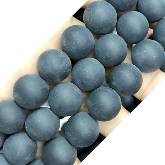 CAG511 Black Agate Beads Matte Round 20mm 15" Strand