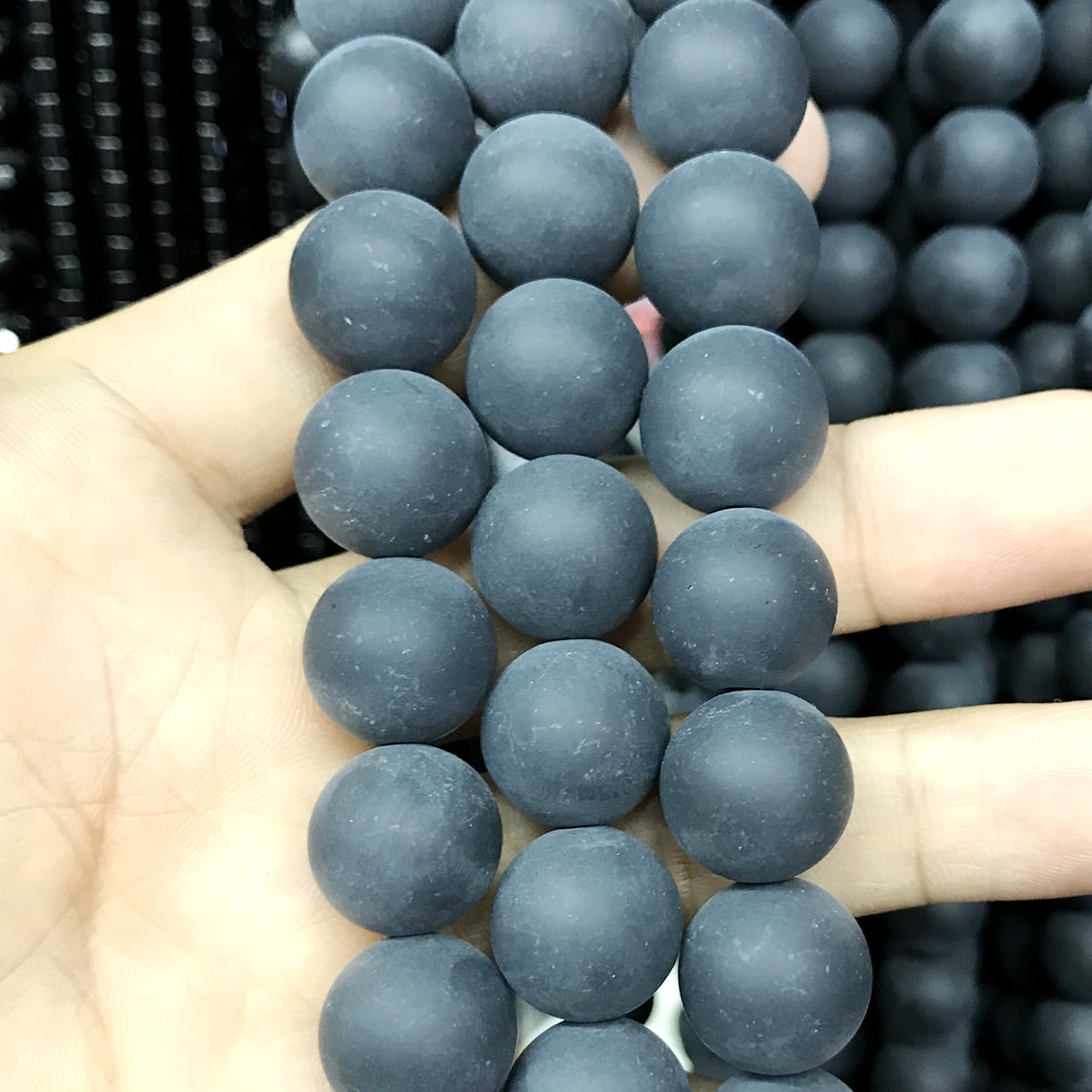 CAG511 Black Agate Beads Matte Round 20mm 15" Strand