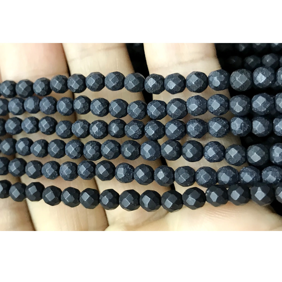 CAG513 Black Agate Beads Faceted & Matte Round 4mm 15" Strand