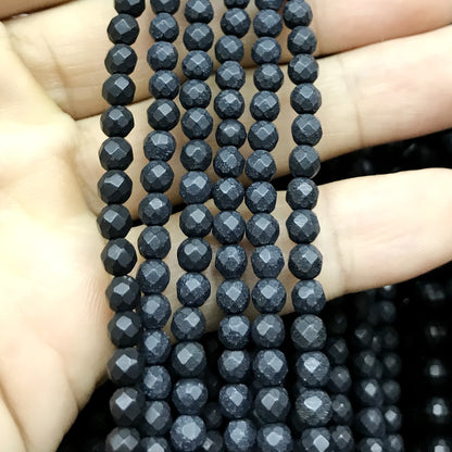 CAG513 Black Agate Beads Faceted & Matte Round 4mm 15" Strand