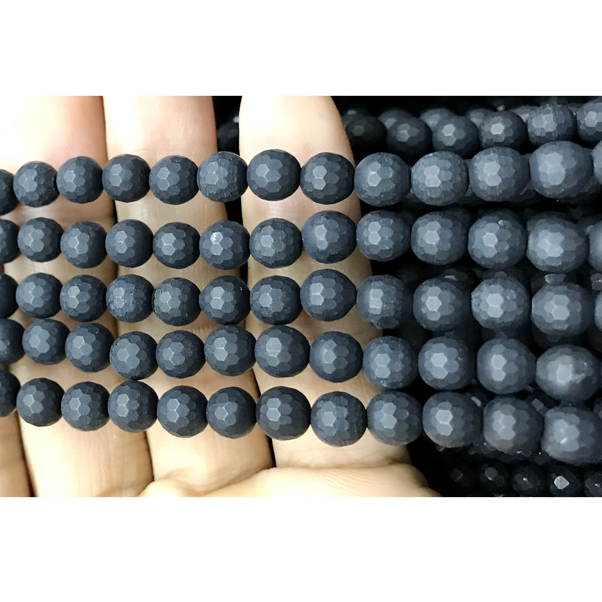 CAG514 Black Agate Beads Faceted & Matte Round 6mm 15" Strand