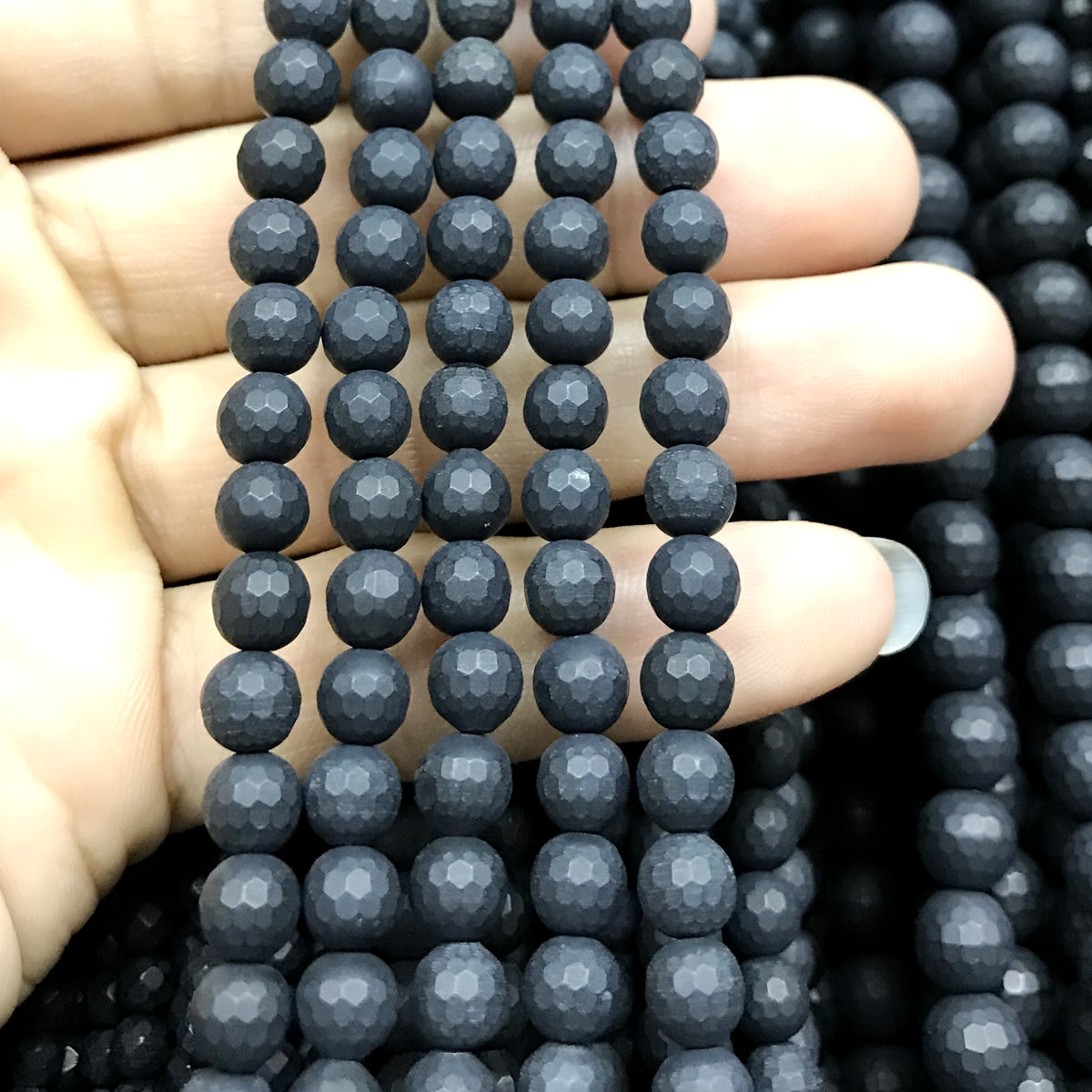 CAG514 Black Agate Beads Faceted & Matte Round 6mm 15" Strand