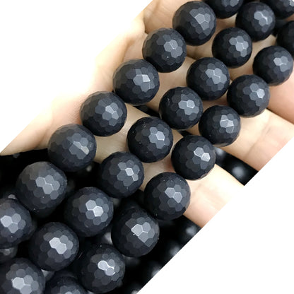 CAG516 Black Agate Beads Faceted & Matte Round 10mm 15" Strand