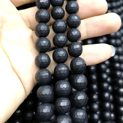 CAG516 Black Agate Beads Faceted & Matte Round 10mm 15" Strand