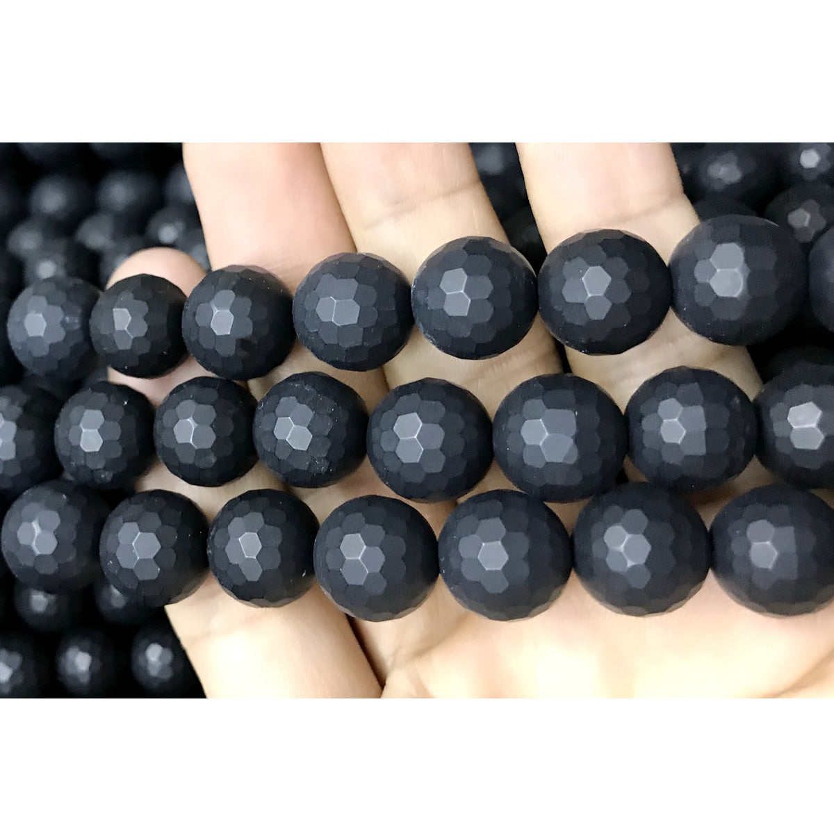 CAG517 Black Agate Beads Faceted & Matte Round 12mm 15" Strand