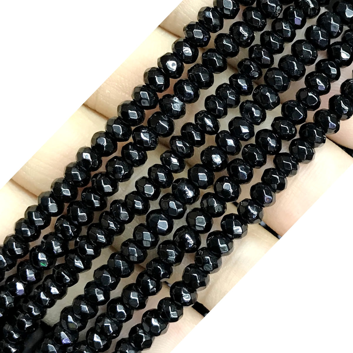 CAG522 Black Agate Beads Faceted Rondelle 2*4mm 15" Strand