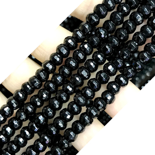 CAG523 Black Agate Beads Faceted Rondelle 4*6mm 15" Strand