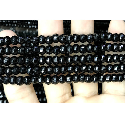 CAG523 Black Agate Beads Faceted Rondelle 4*6mm 15" Strand