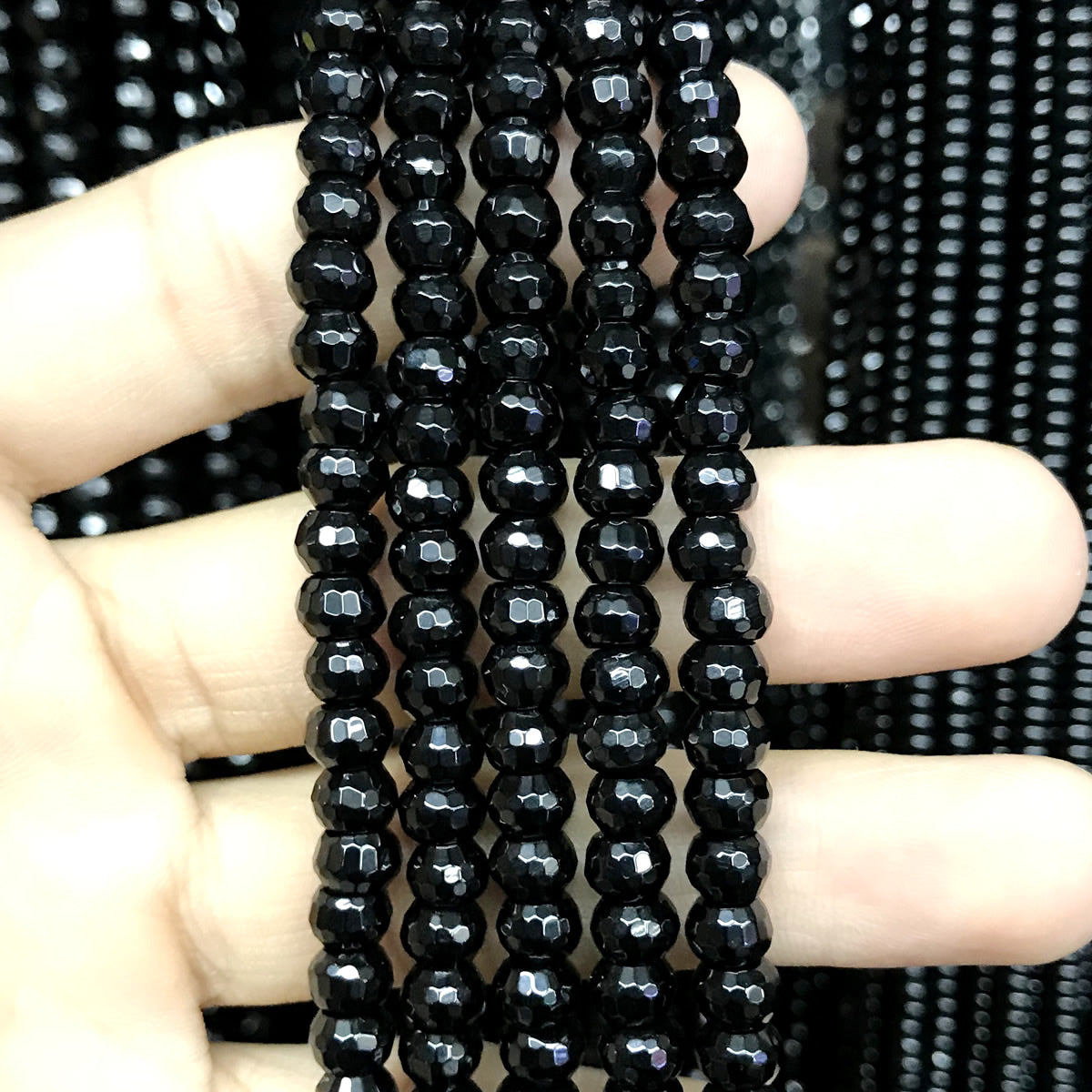 CAG523 Black Agate Beads Faceted Rondelle 4*6mm 15" Strand