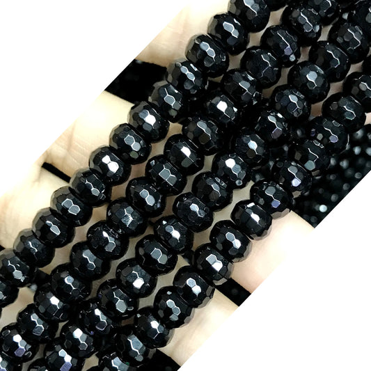 CAG524 Black Agate Beads Faceted Rondelle 5*8mm 15" Strand