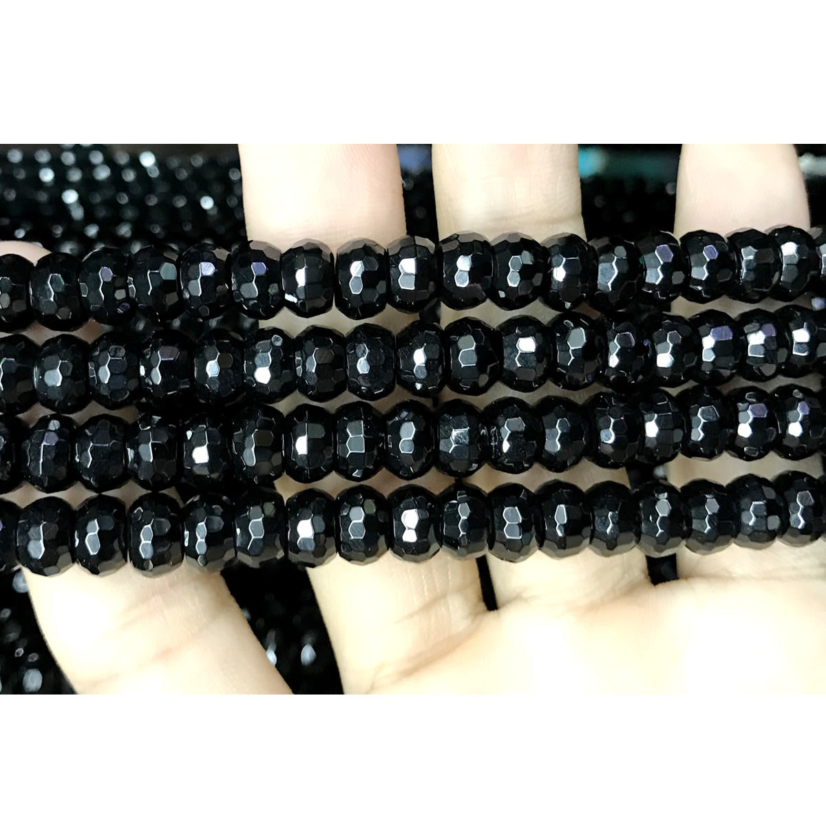 CAG524 Black Agate Beads Faceted Rondelle 5*8mm 15" Strand