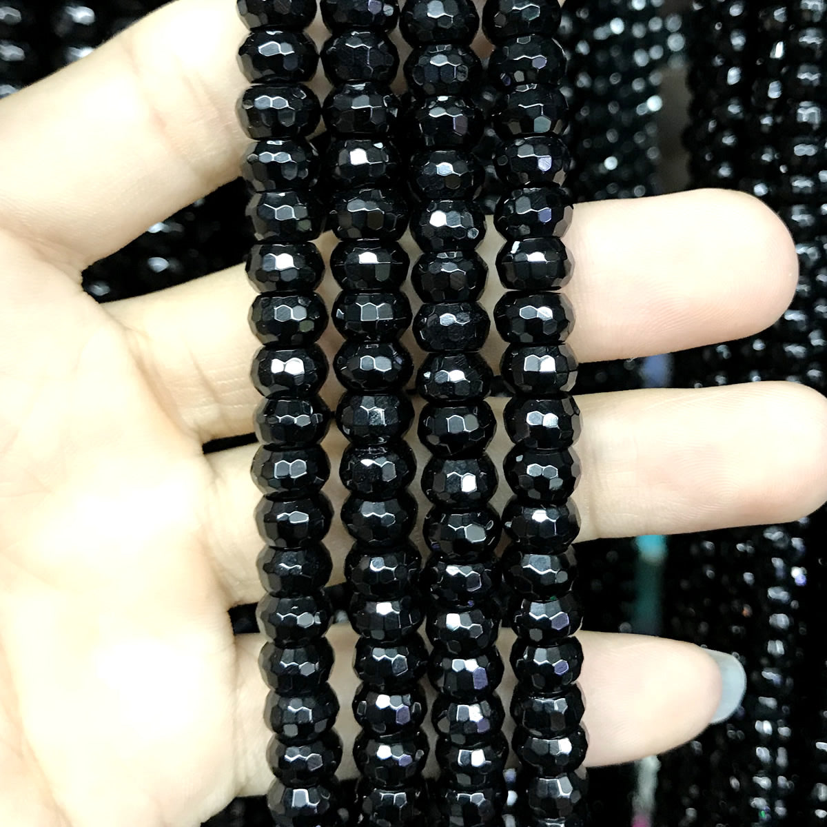 CAG524 Black Agate Beads Faceted Rondelle 5*8mm 15" Strand