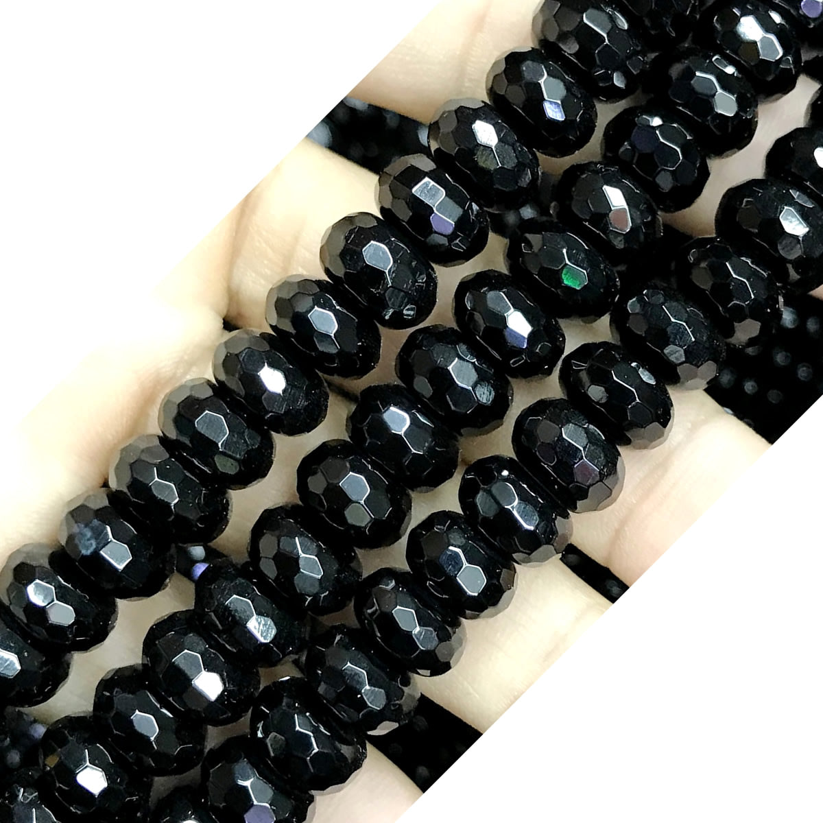 CAG525 Black Agate Beads Faceted Rondelle 6*10mm 15" Strand