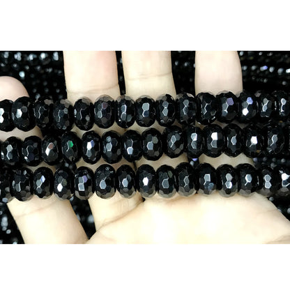 CAG525 Black Agate Beads Faceted Rondelle 6*10mm 15" Strand