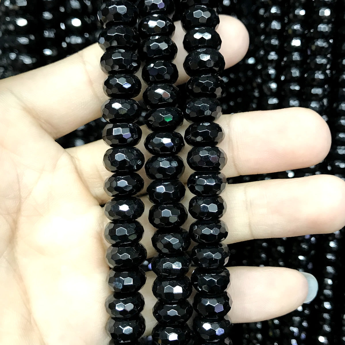 CAG525 Black Agate Beads Faceted Rondelle 6*10mm 15" Strand