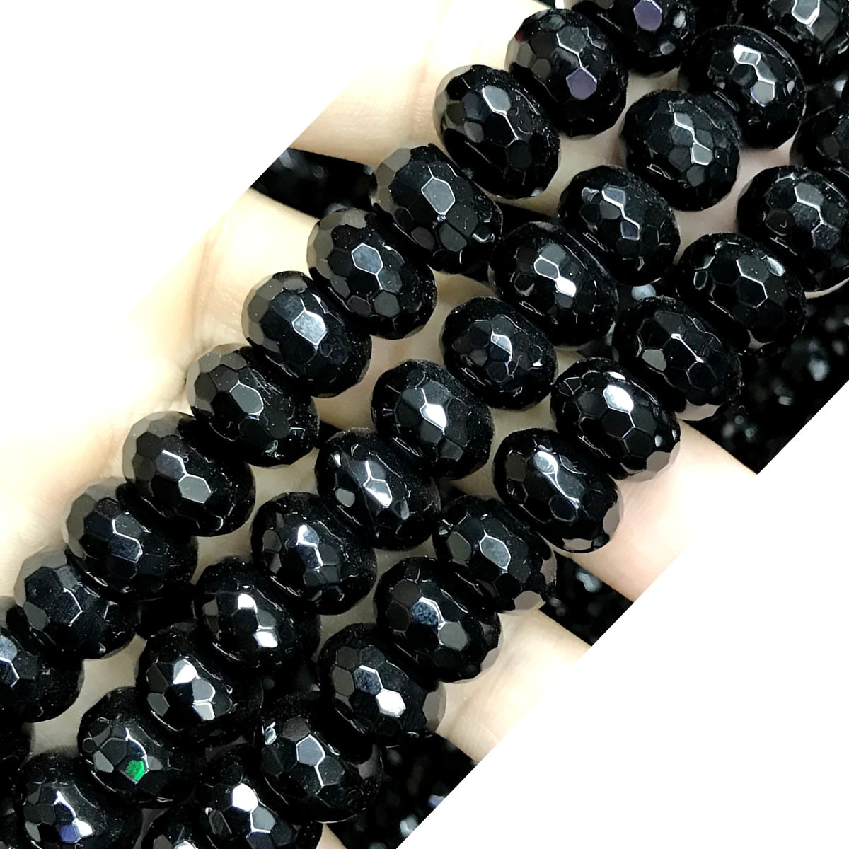 CAG526 Black Agate Beads Faceted Rondelle 8*12mm 15" Strand