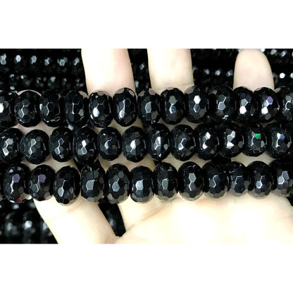 CAG526 Black Agate Beads Faceted Rondelle 8*12mm 15" Strand