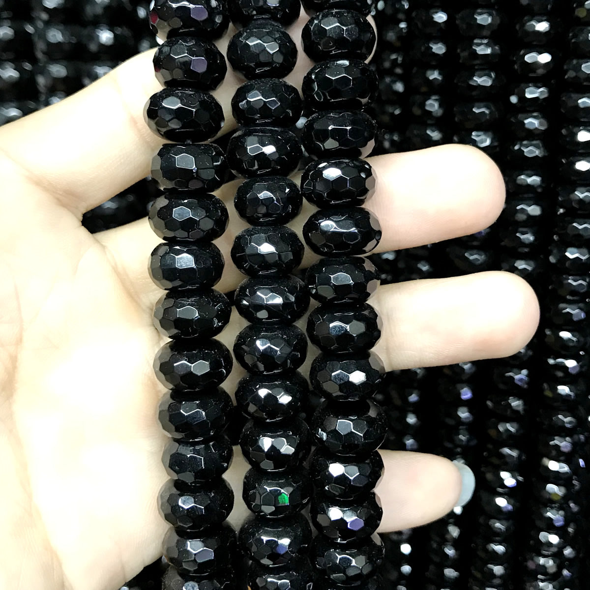 CAG526 Black Agate Beads Faceted Rondelle 8*12mm 15" Strand