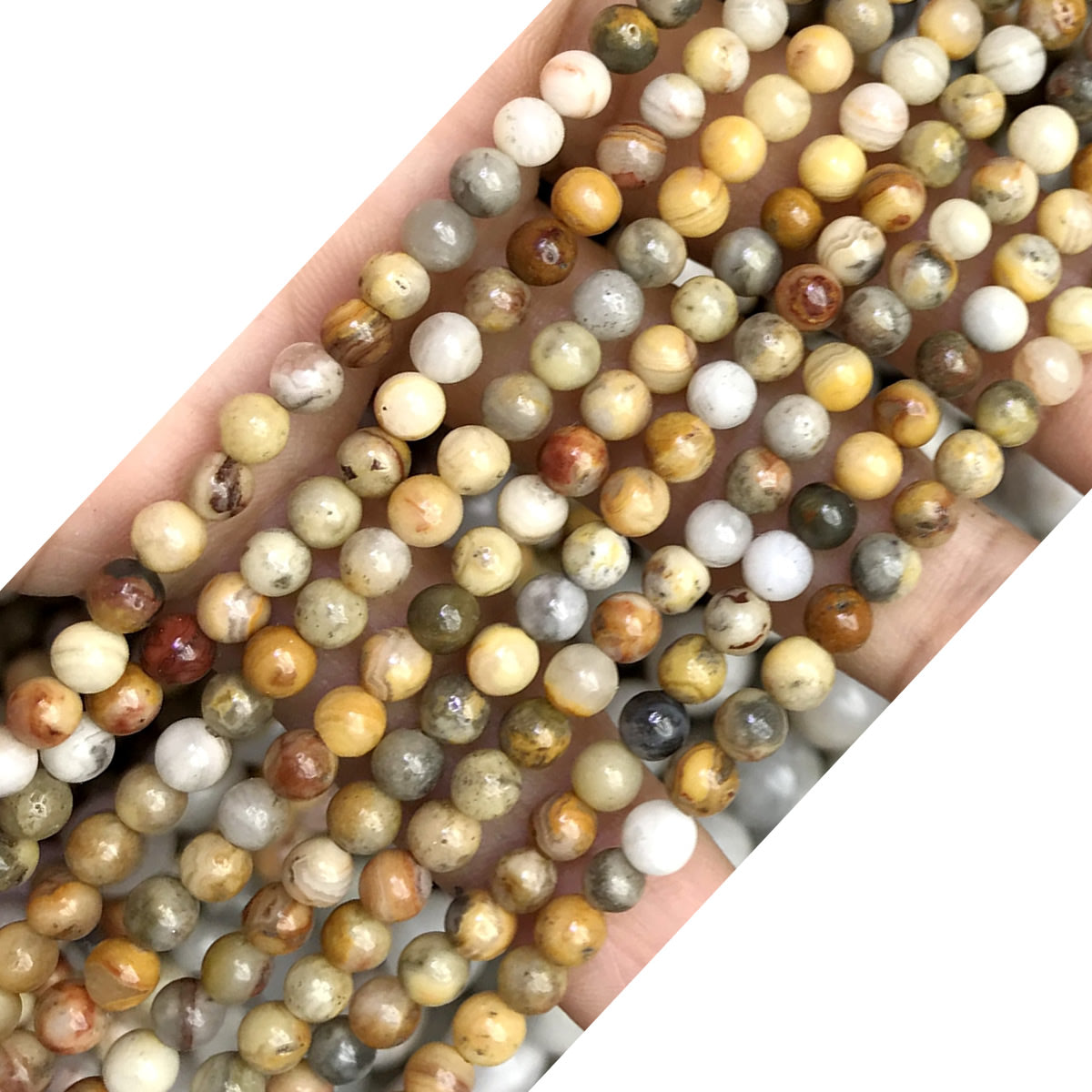 CAG530 Yellow Crazy Lace Agate Beads Smooth Round 4mm 15" Strand