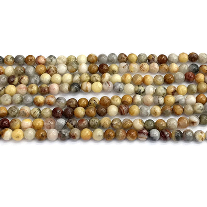 CAG530 Yellow Crazy Lace Agate Beads Smooth Round 4mm 15" Strand