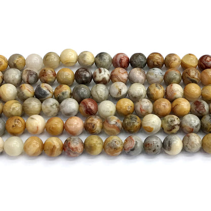 CAG532 Yellow Crazy Lace Agate Beads Smooth Round 8mm 15" Strand