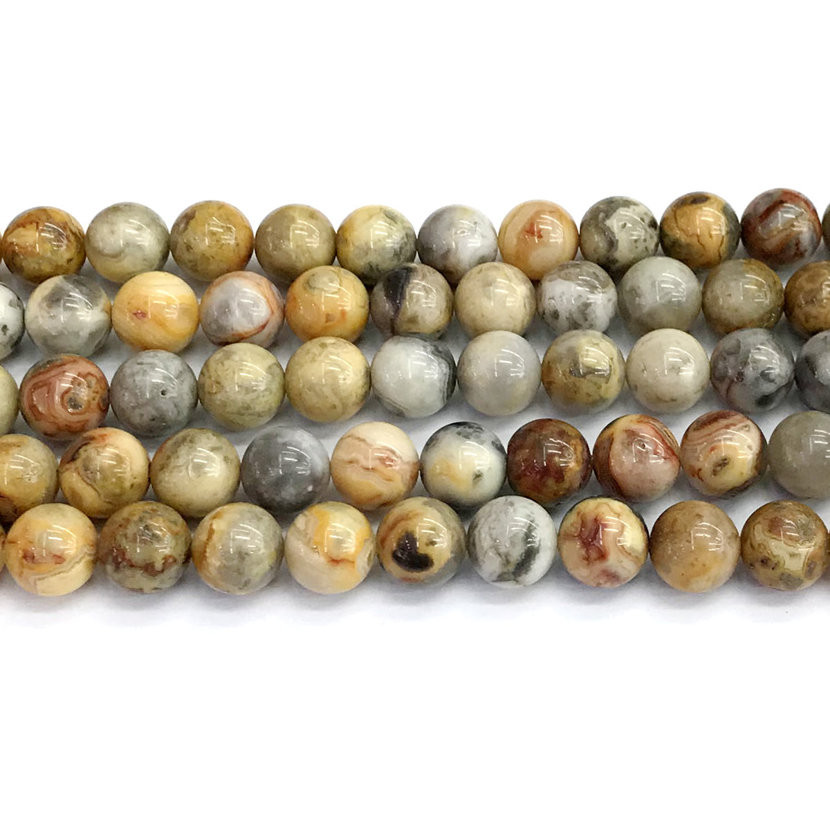 CAG533 Yellow Crazy Lace Agate Beads Smooth Round 10mm 15" Strand