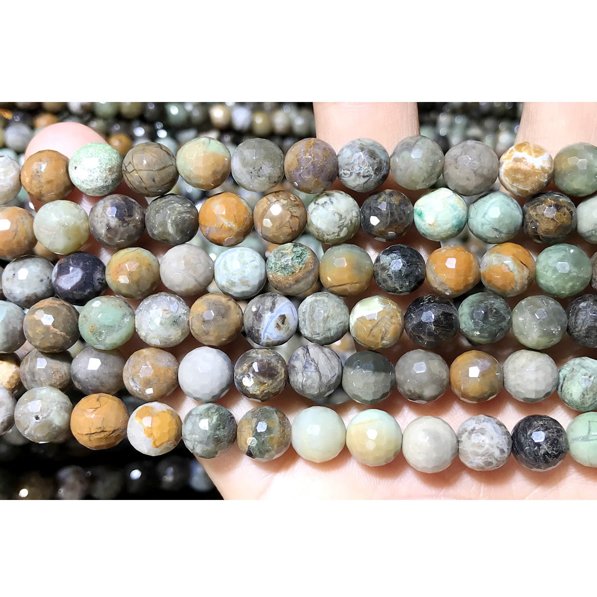 CAG554 Ocean Agate Beads Faceted Round 8mm 15.5" Strand