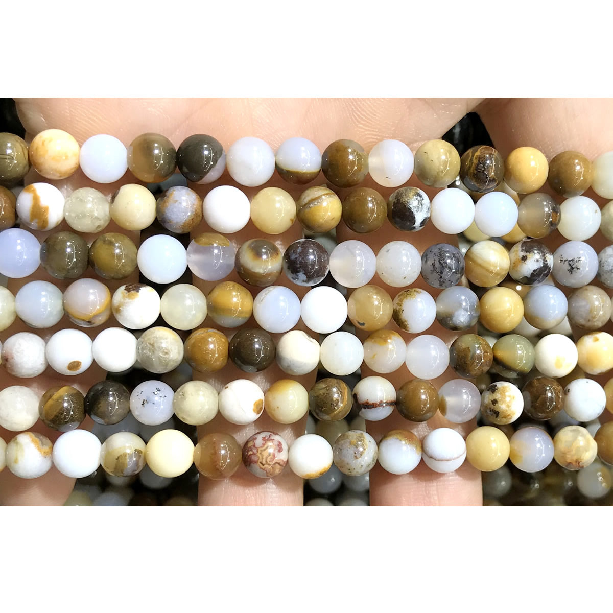 CAG568 Polka Dot Agate Beads Smooth Round 6mm 15" Strand