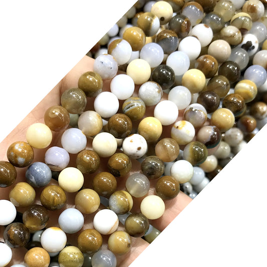 CAG569 Polka Dot Agate Beads Smooth Round 8mm 15" Strand