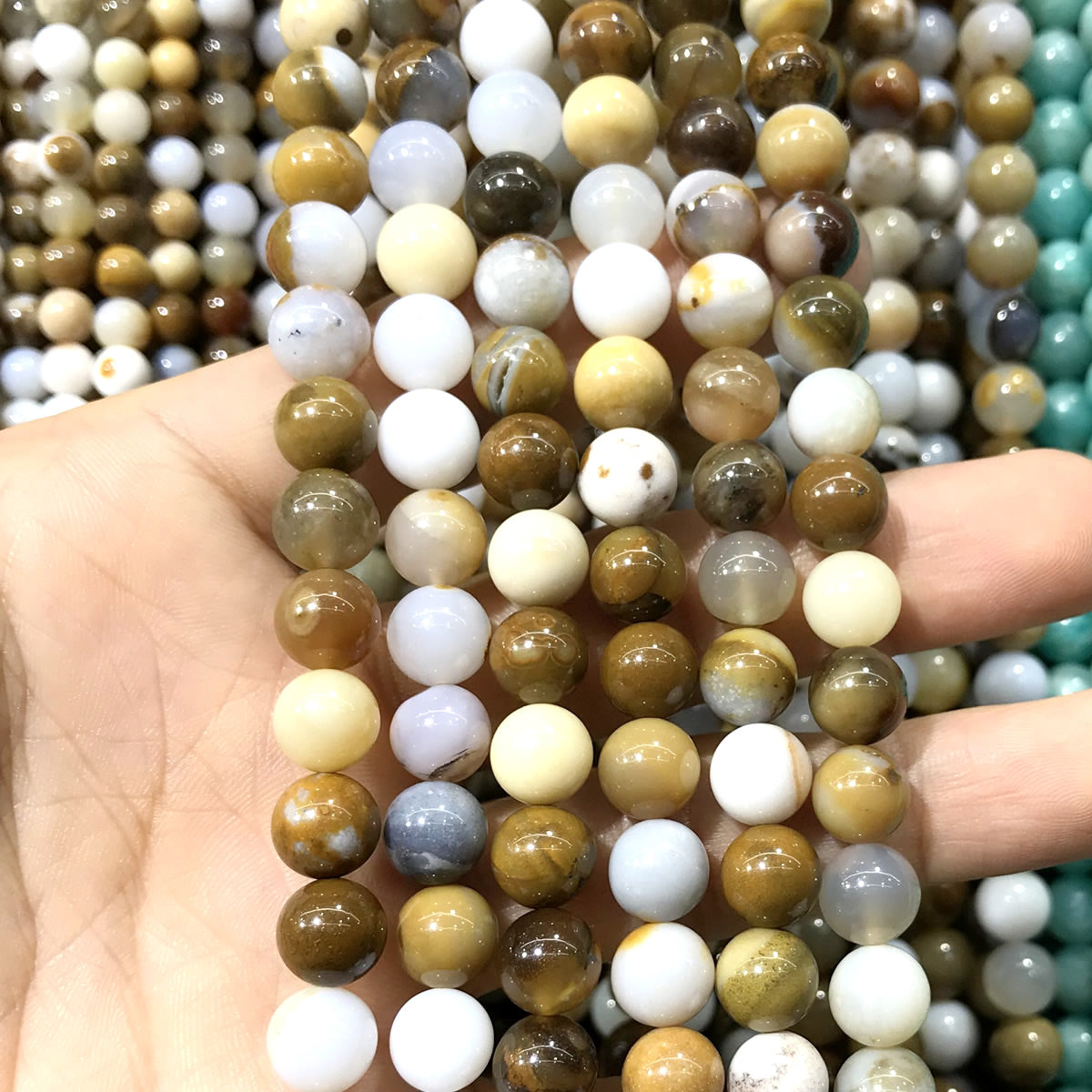 CAG569 Polka Dot Agate Beads Smooth Round 8mm 15" Strand