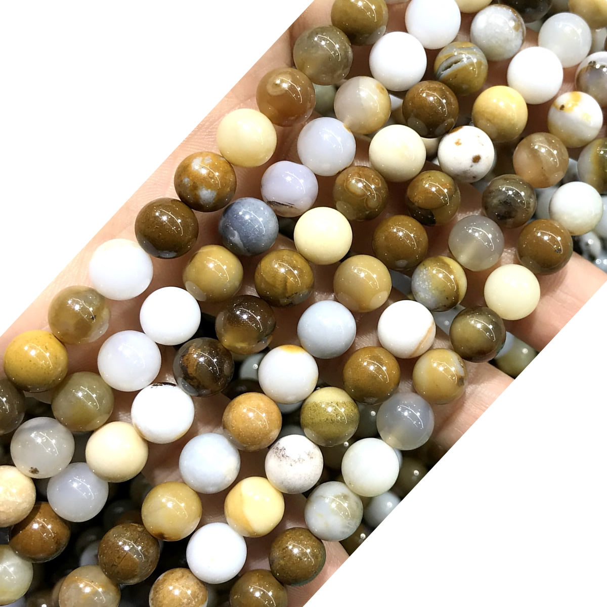 CAG570 Polka Dot Agate Beads Smooth Round 10mm 15" Strand