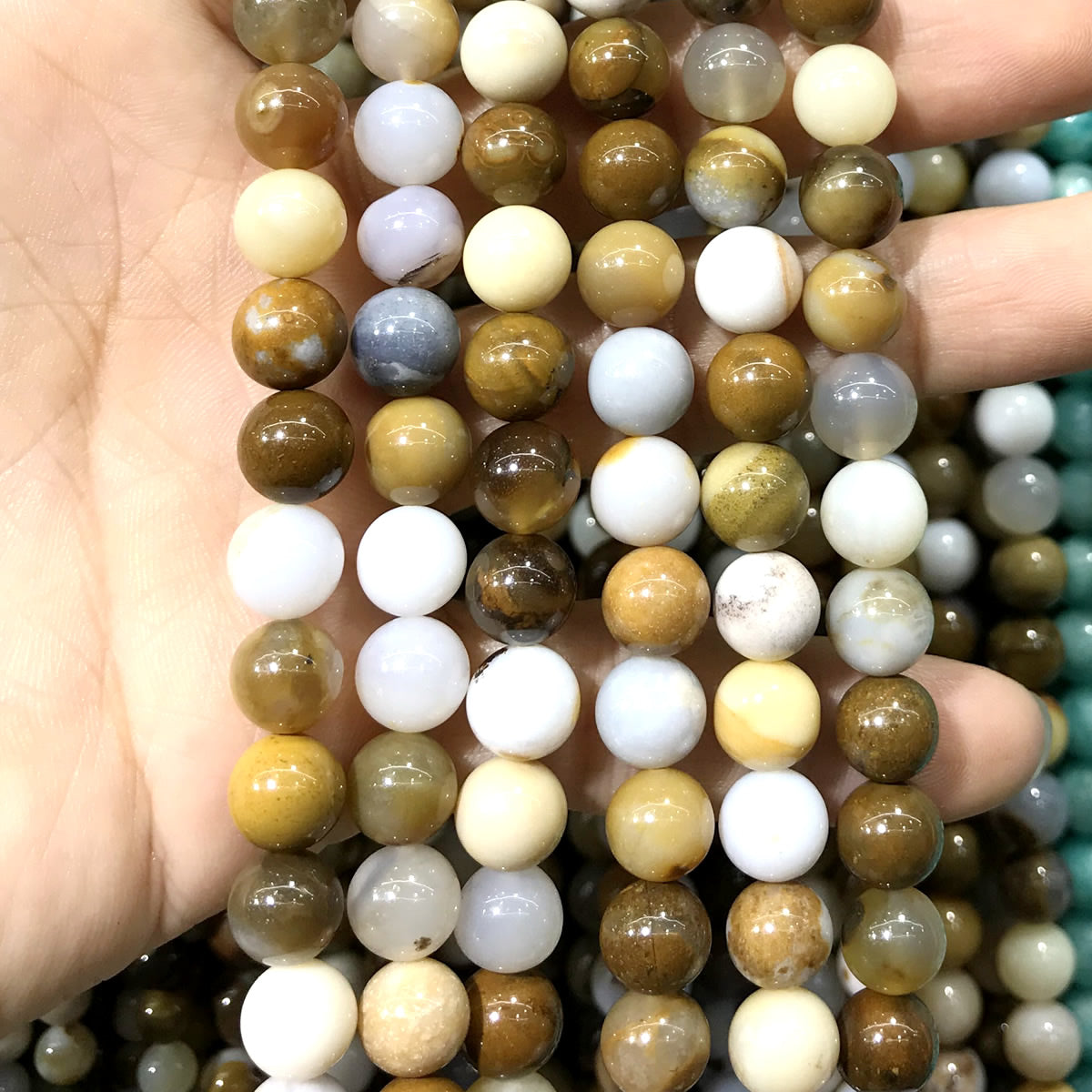 CAG570 Polka Dot Agate Beads Smooth Round 10mm 15" Strand