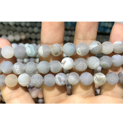 CAG577 Druzy Agate Beads Matte Round 8mm 15" Strand