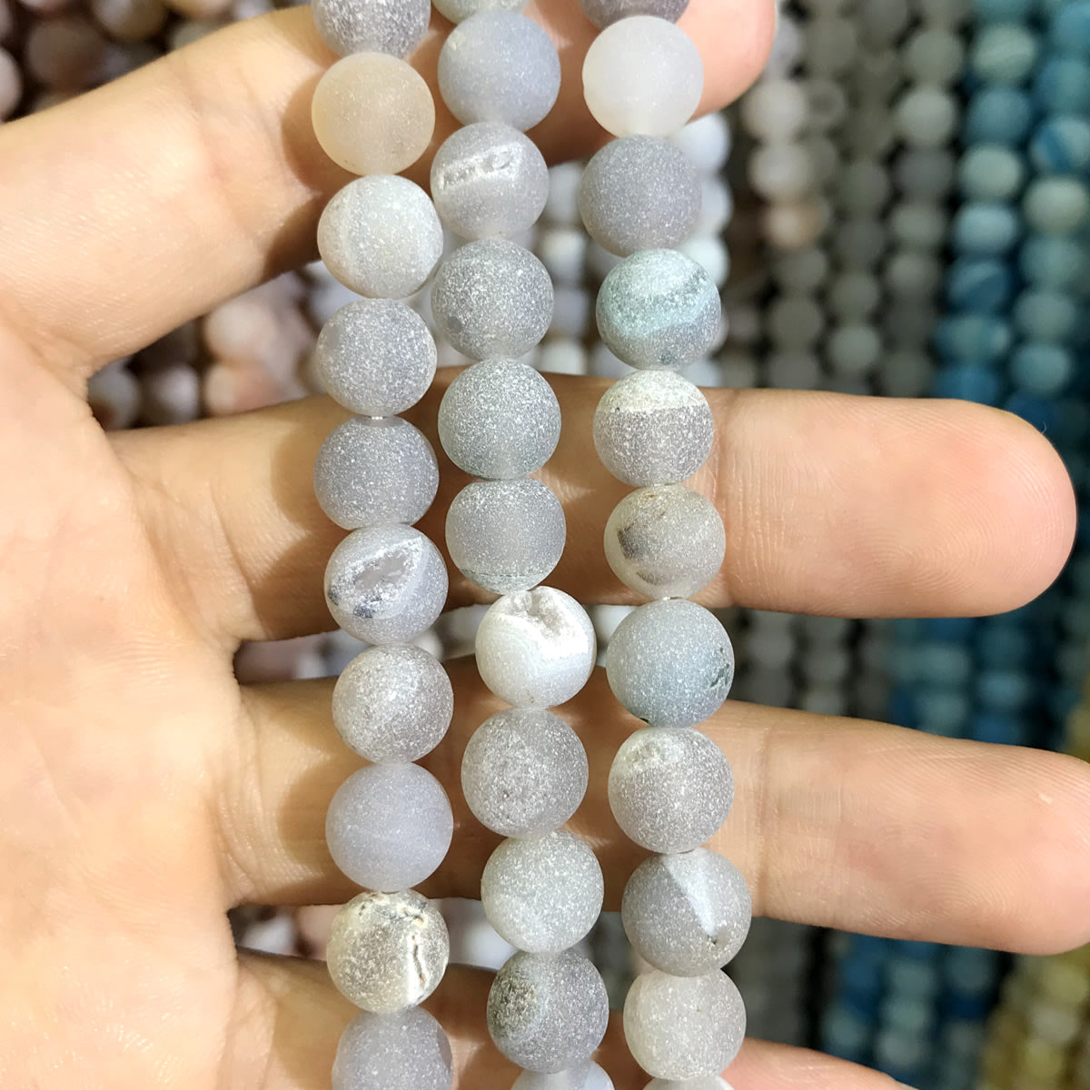 CAG577 Druzy Agate Beads Matte Round 8mm 15" Strand