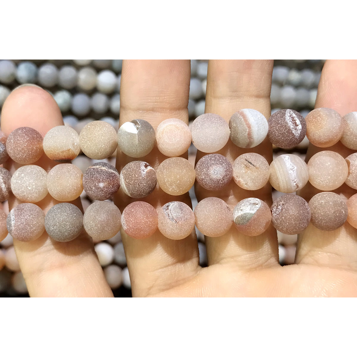 CAG578 Druzy Agate Beads Matte Round 8mm 15" Strand