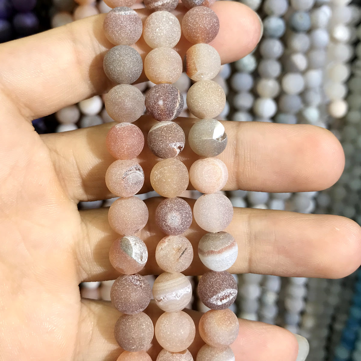 CAG578 Druzy Agate Beads Matte Round 8mm 15" Strand