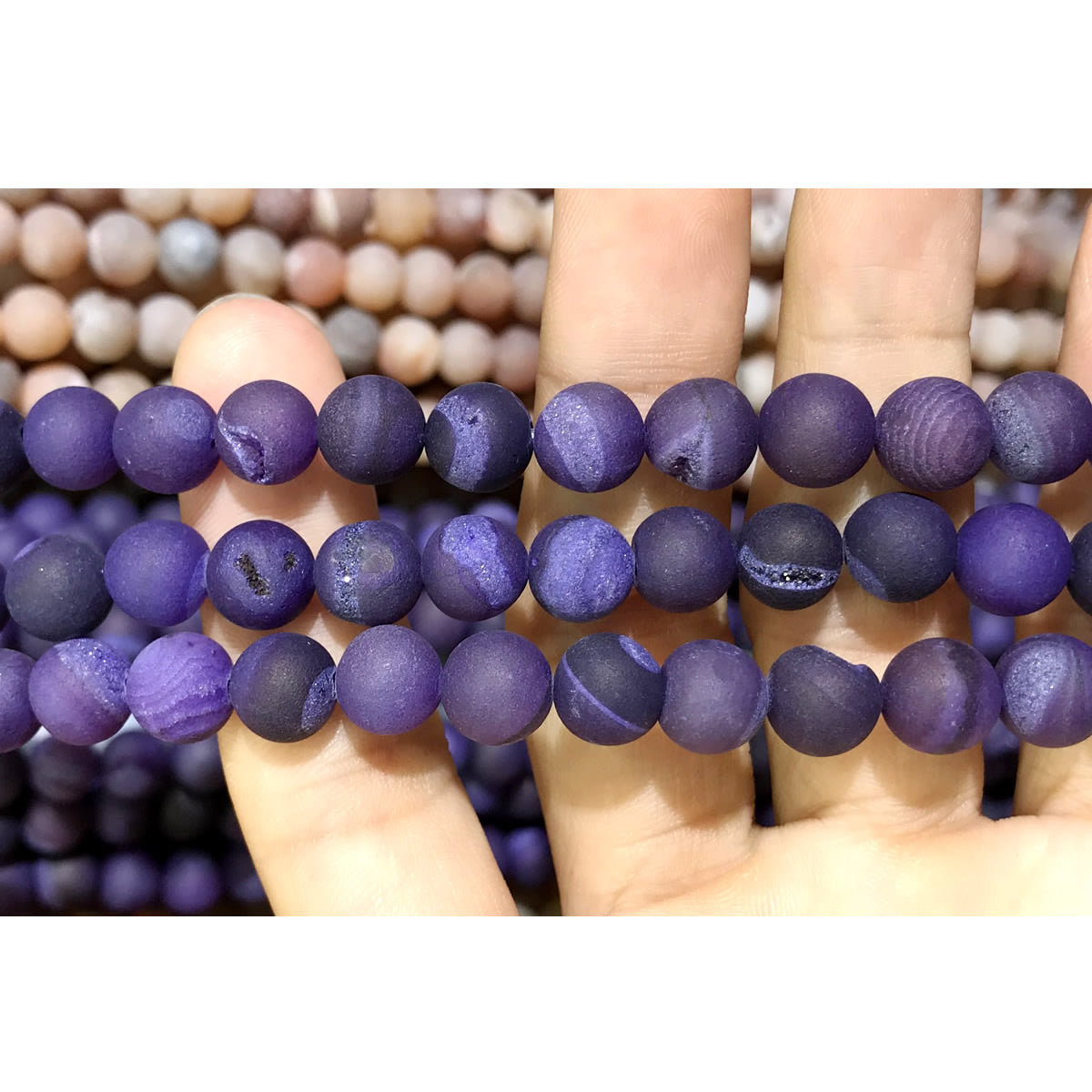 CAG581 Druzy Agate Beads Matte Round 8mm 15" Strand