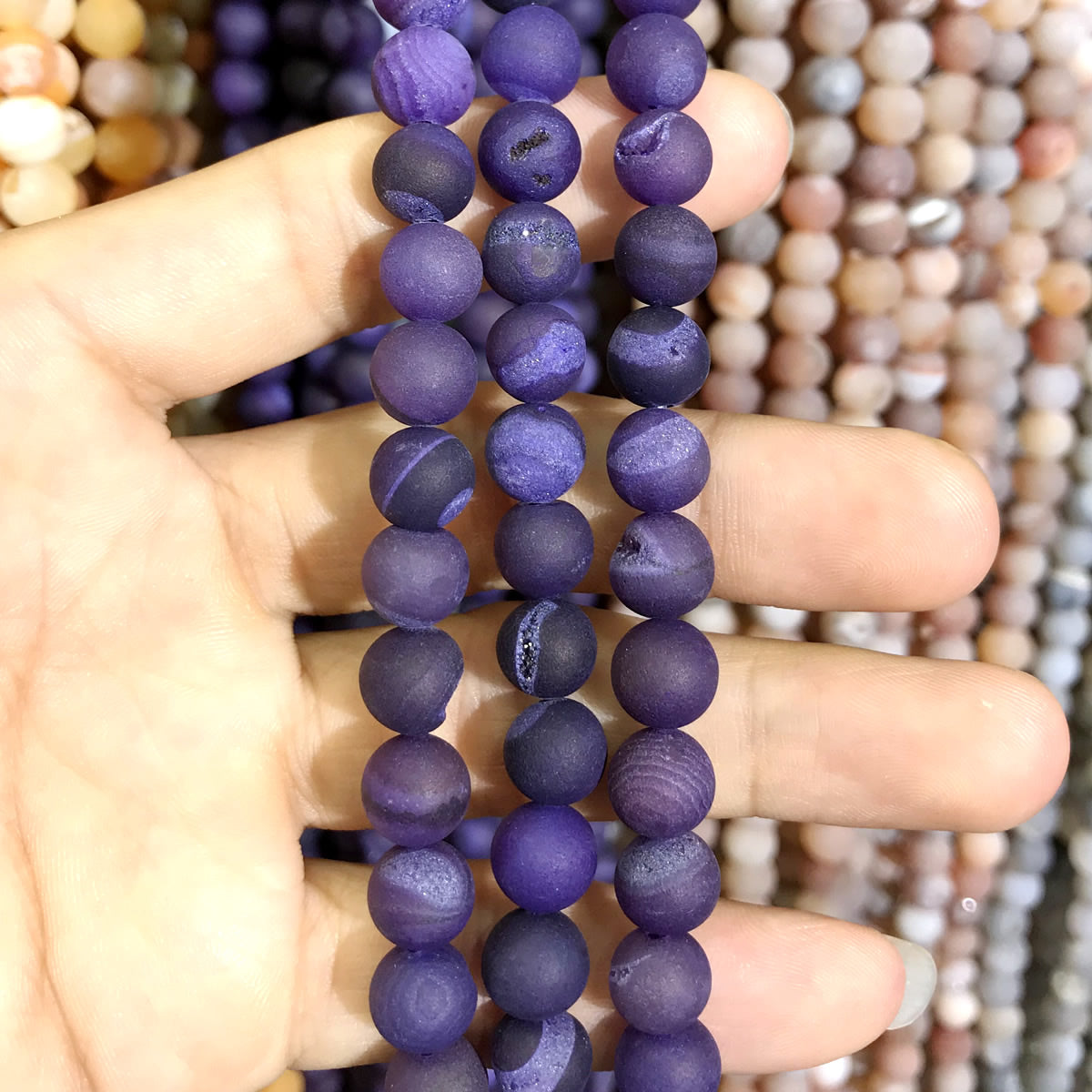 CAG581 Druzy Agate Beads Matte Round 8mm 15" Strand