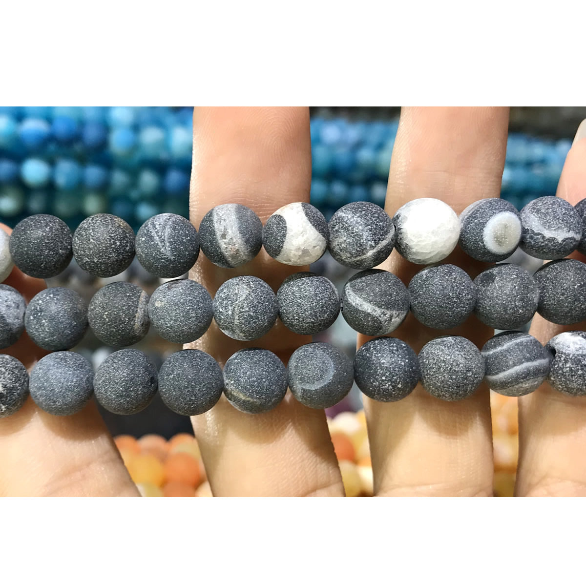 CAG585 Druzy Agate Beads Matte Round 8mm 15" Strand