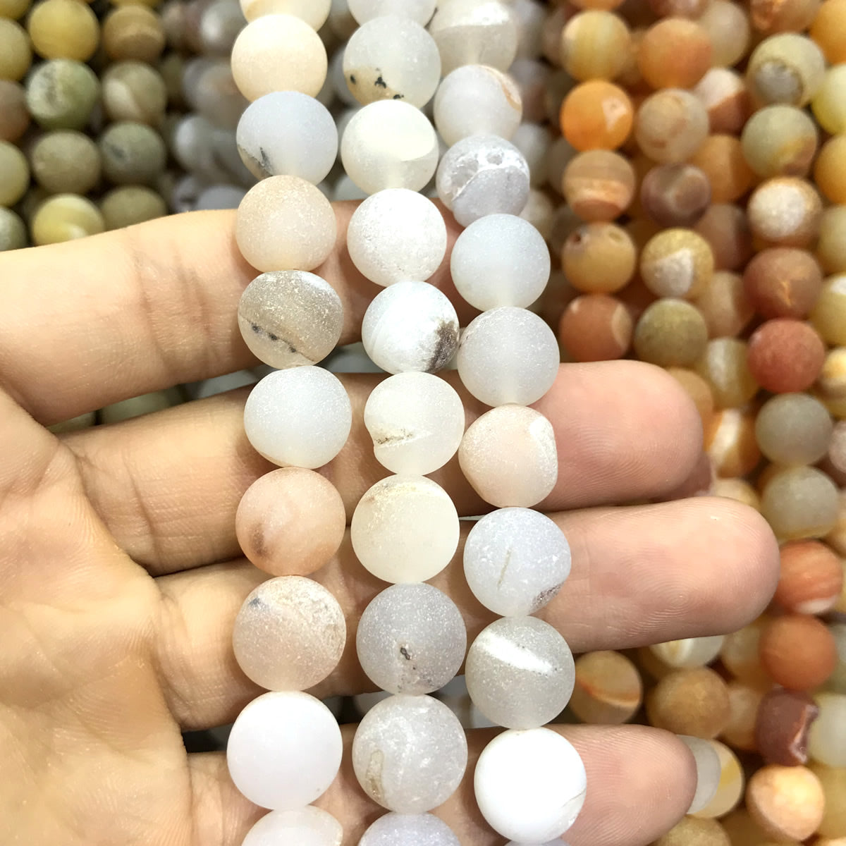 CAG591 Druzy Agate Beads Matte Round 10mm 15" Strand