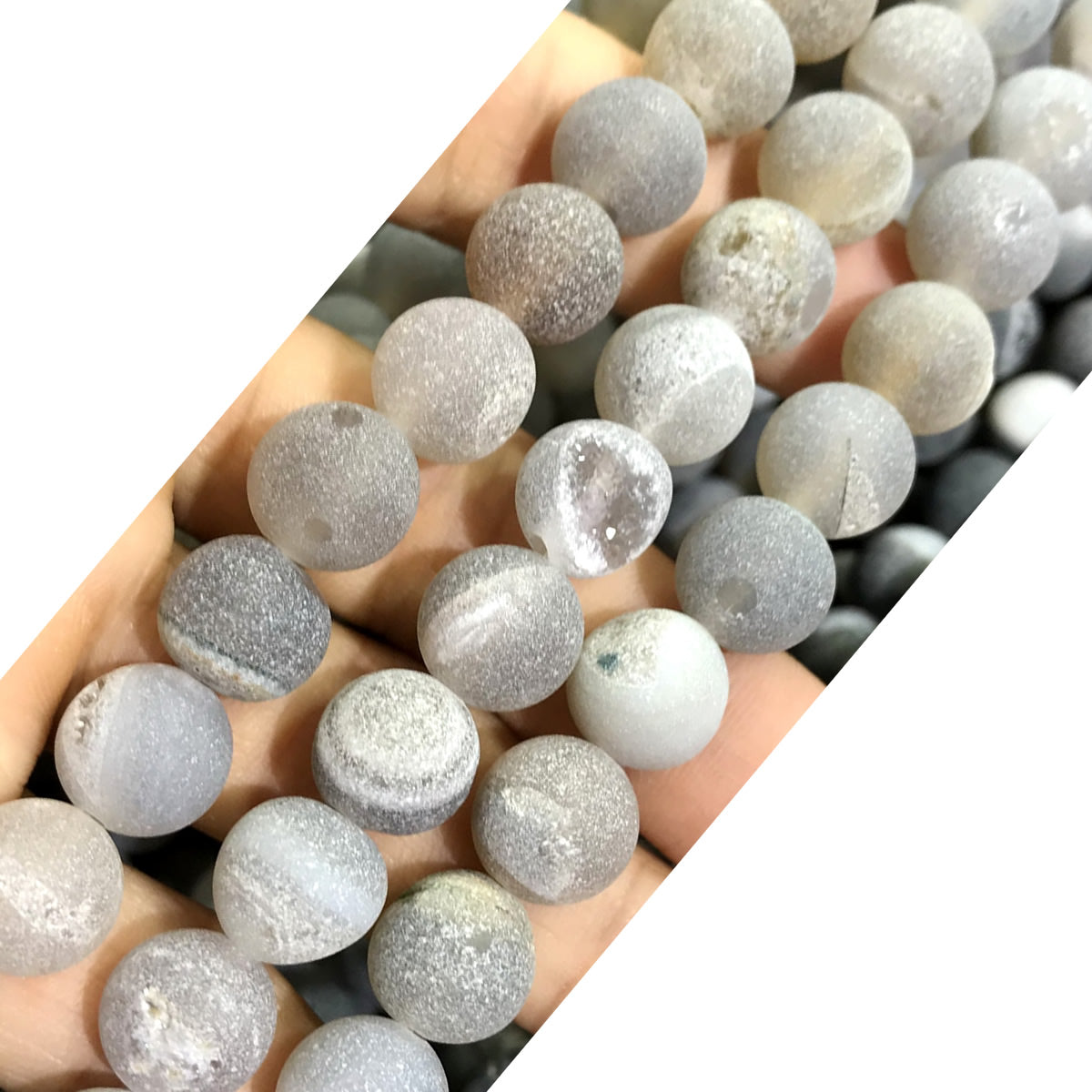 CAG592 Druzy Agate Beads Matte Round 10mm 15" Strand