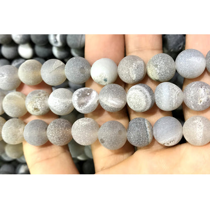 CAG592 Druzy Agate Beads Matte Round 10mm 15" Strand